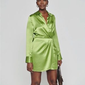 NWT Reformation Silk Avocado Green Long Sleeve Short Mini Dress Alaine 4